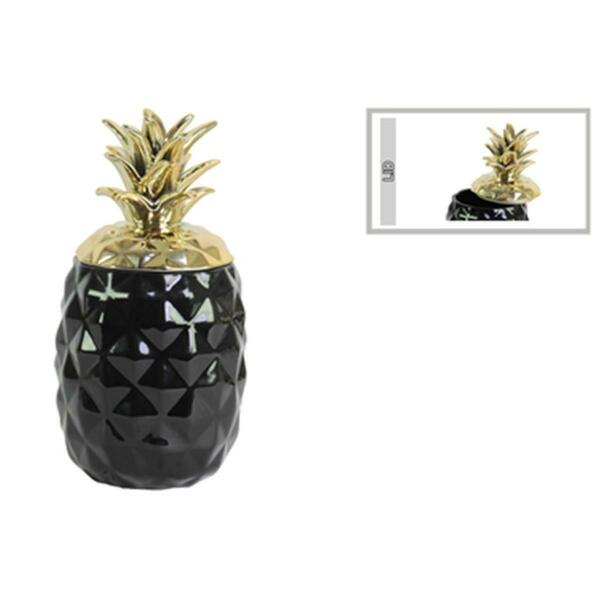 Urban Trends Collection 5 x 10 x 5 in. Ceramic Pineapple Canister with Gold Lid - Gloss Finish, Black 43713